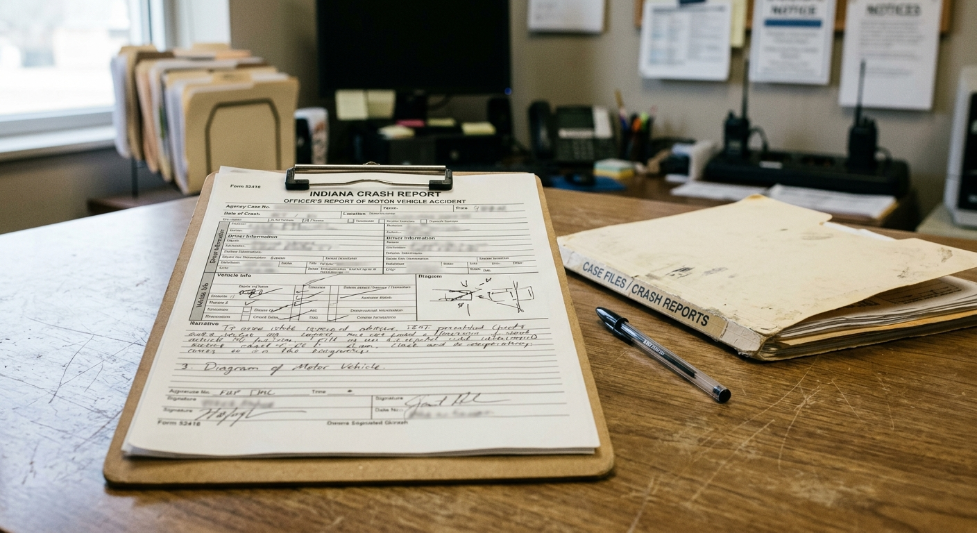 A generic Indiana crash report representing the investigative record needed to identify the exact location and sequence of the Parke County collision.