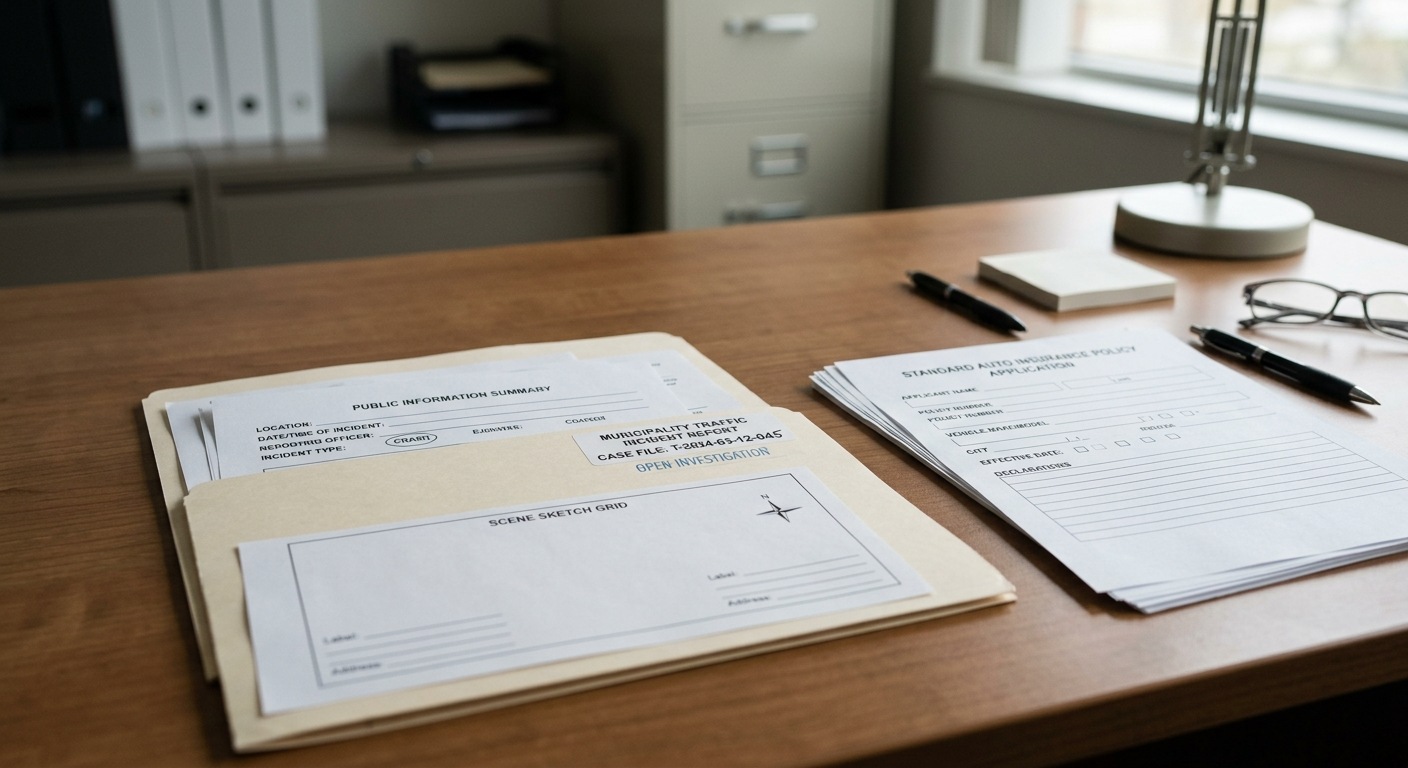 Crash investigation and insurance documents representing the records and uninsured motorist coverage issues raised by the Pike County collision.