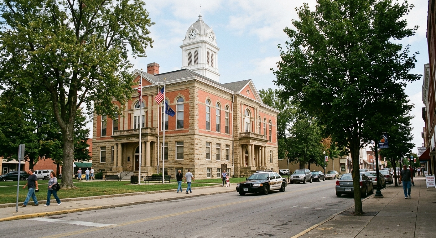 Lawrence County courthouse exterior representing the local legal setting for an injury claim arising in Mitchell, Indiana.