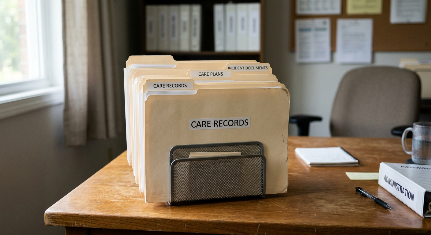Organized care records representing incident reports, care plans, and fall-risk assessments that may matter after a facility fall.