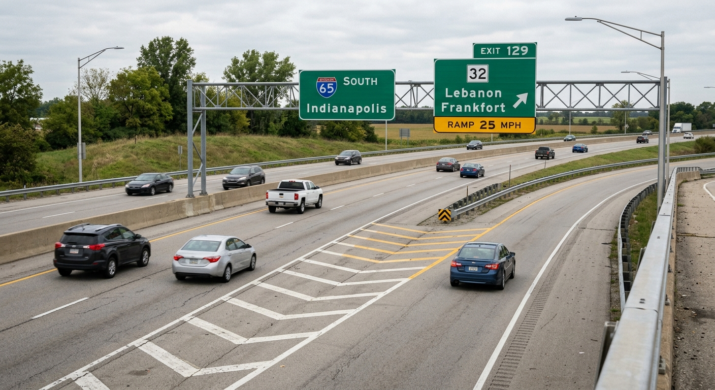 Highway off-ramp in Marshall County illustrating the setting of the U.S. 31 and U.S. 6 collision.