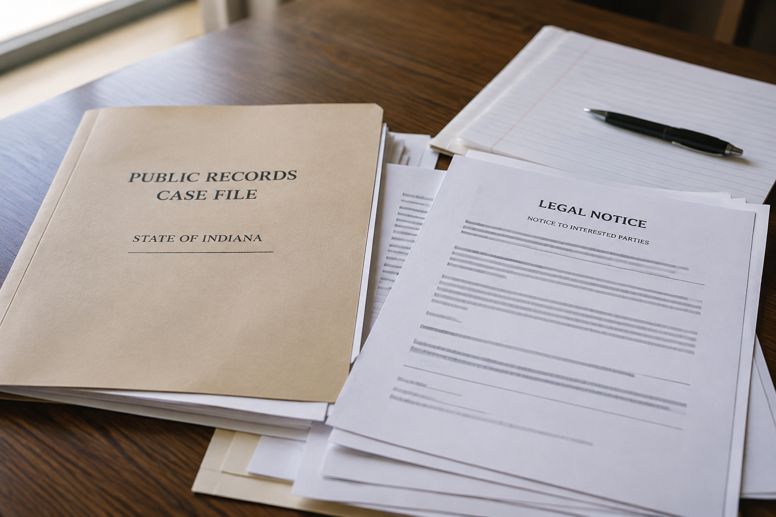Generic Indiana public-records and legal-notice documents illustrating the deadlines that may apply after a police-pursuit crash.