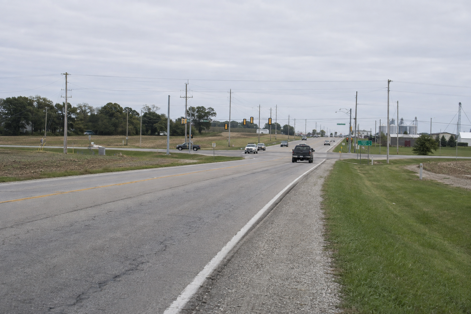 Roadway near U.S. 30 and Flaugh Road in Allen County, the location of the reported three-vehicle crash.