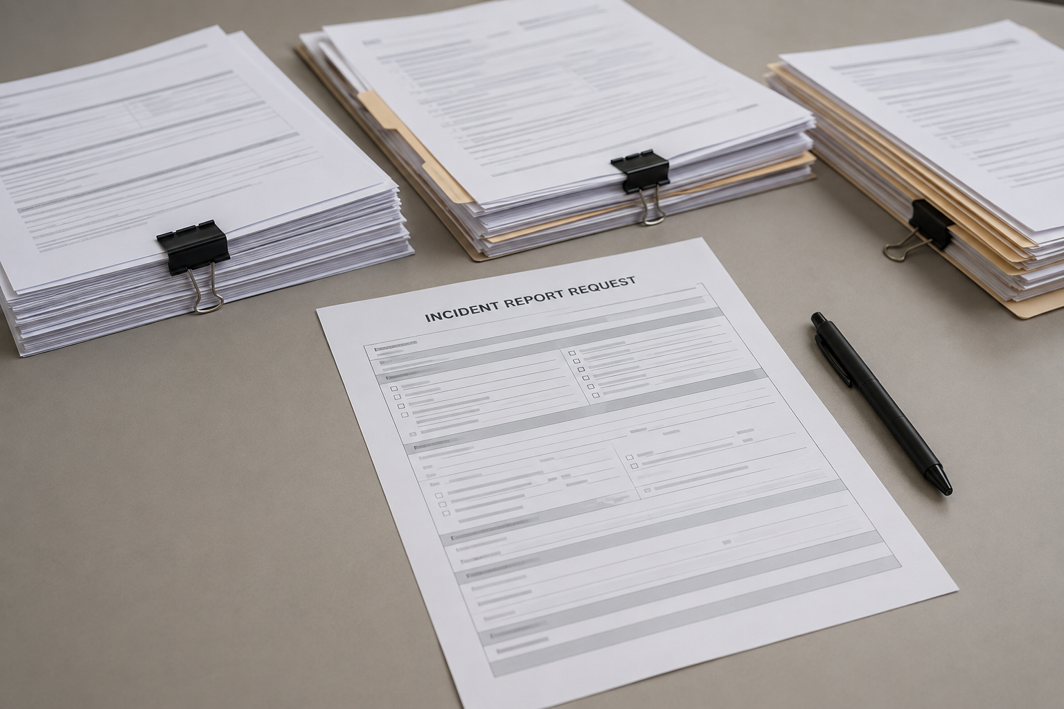 Public-record and incident-report paperwork illustrating evidence and document preservation after an Indianapolis injury.