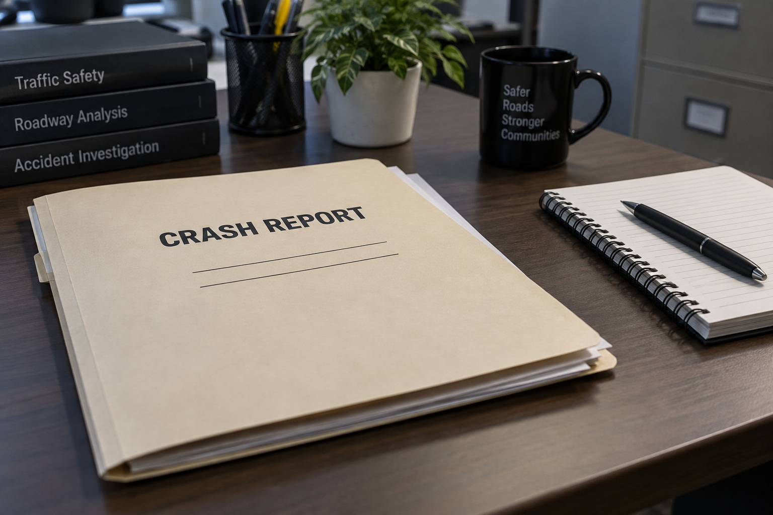 Crash-report paperwork and notes representing evidence preservation after the Elkhart County buggy collision.