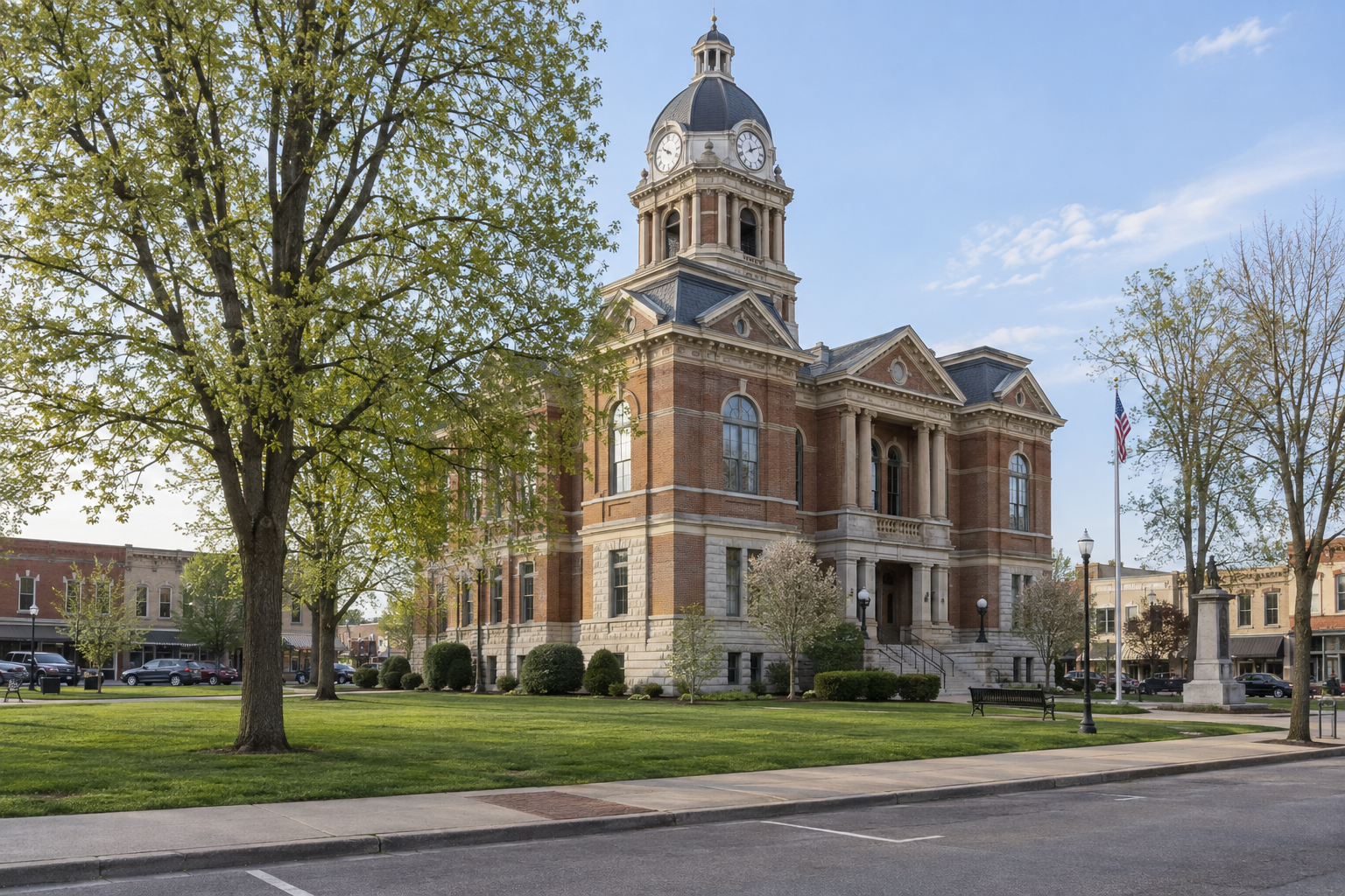 A northern Indiana county courthouse representing legal and insurance questions following the Elkhart County crash.