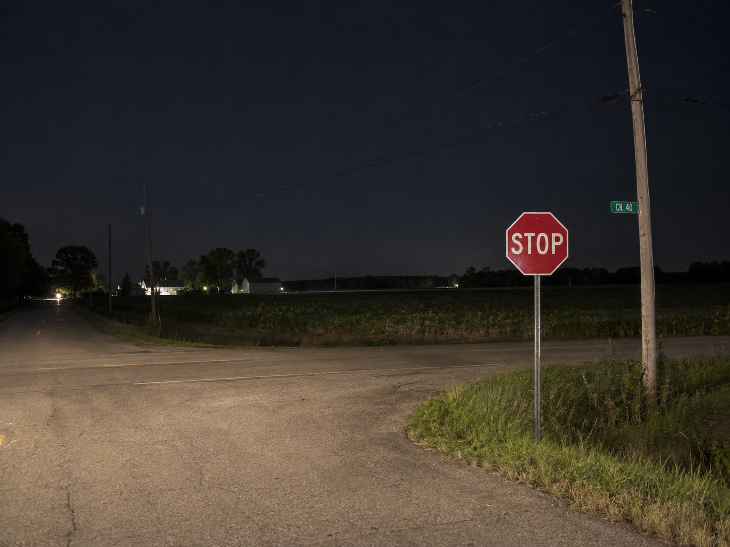 Stop sign at an Elkhart County intersection near Goshen, illustrating the reported failure-to-yield crash.