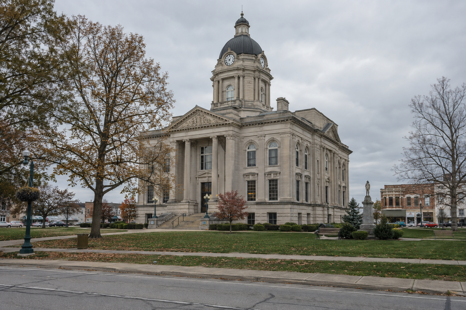 County courthouse exterior representing the Elkhart County legal setting for claims arising from the Goshen-area crash.