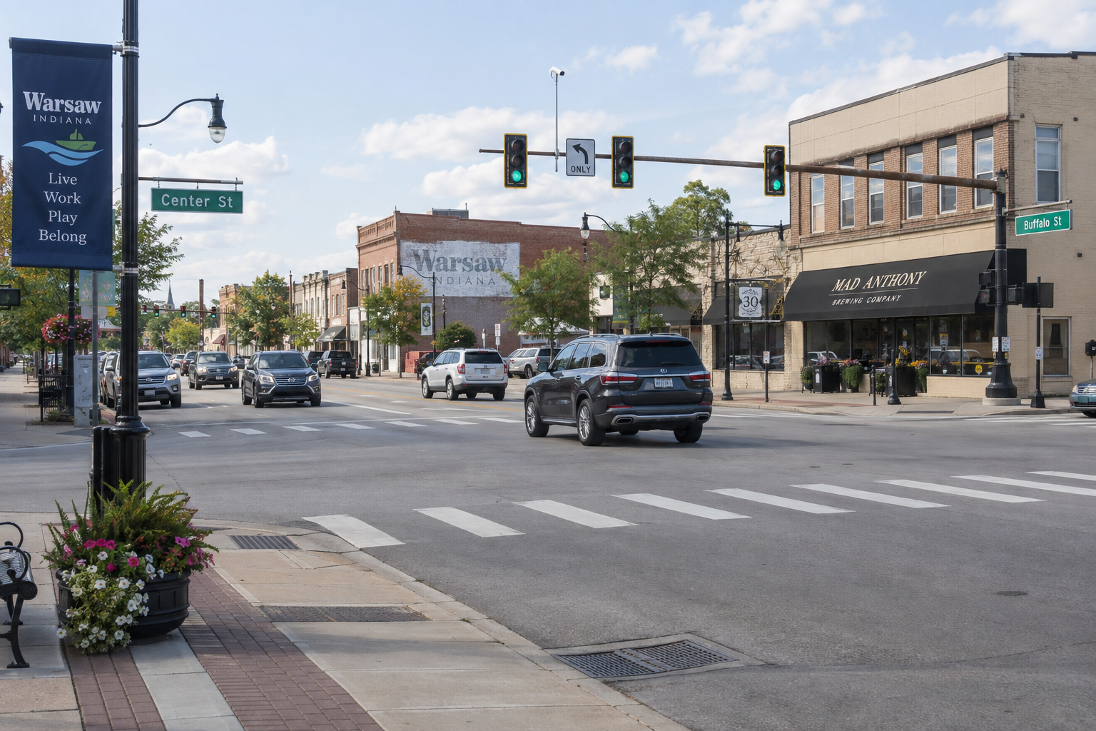 Warsaw intersection setting relevant to the two vehicle crash at North Columbia Street and Perry Street in Kosciusko County.