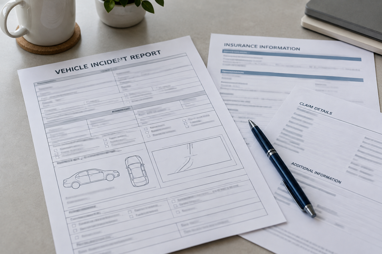 Crash-report and insurance documents illustrating evidence and coverage issues after the Warsaw intersection crash.