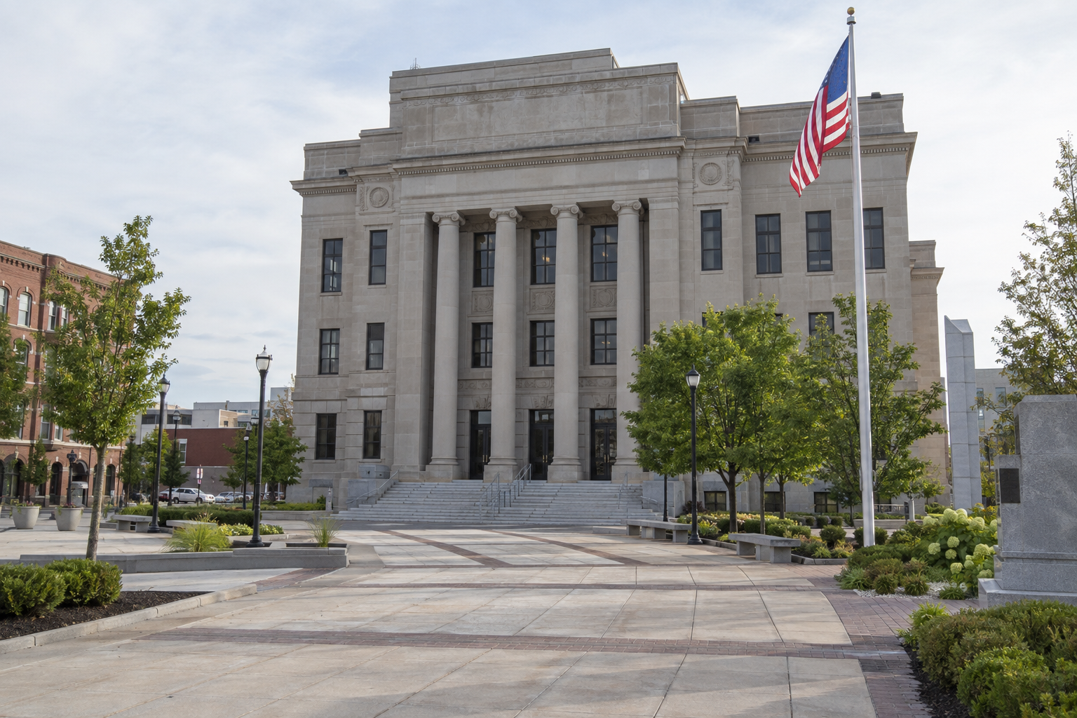 County courthouse setting illustrating the Lake County venue and Indiana legal issues connected with the St. John crash.