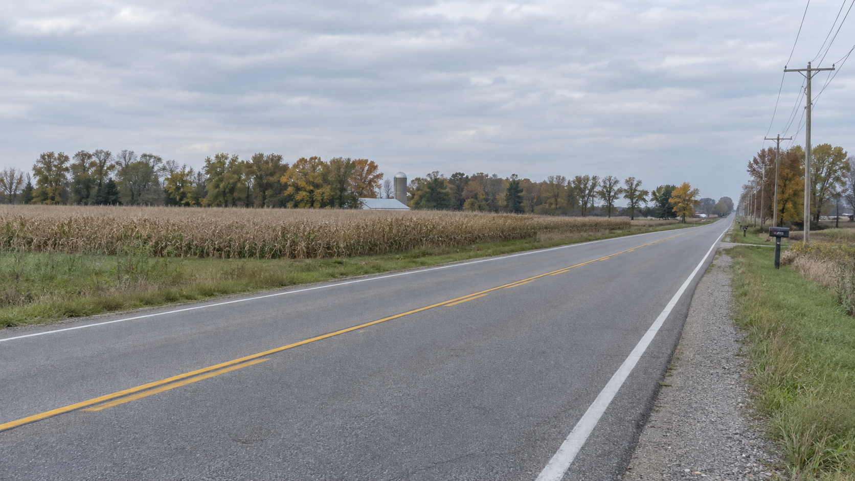 Center line on a rural LaPorte County road, illustrating the location context of the Indiana 2 head-on crash.