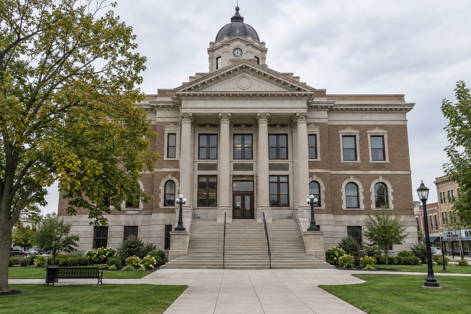 Northern Indiana county courthouse exterior representing the La Porte Circuit Court setting for the reported OWI case.