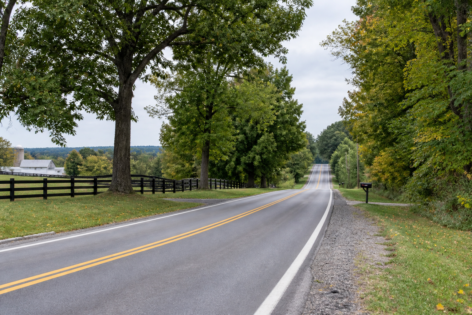 Tree-lined rural roadway in Marshall County, providing context for the single-vehicle crash reported near 12th Road and Sage Trail.