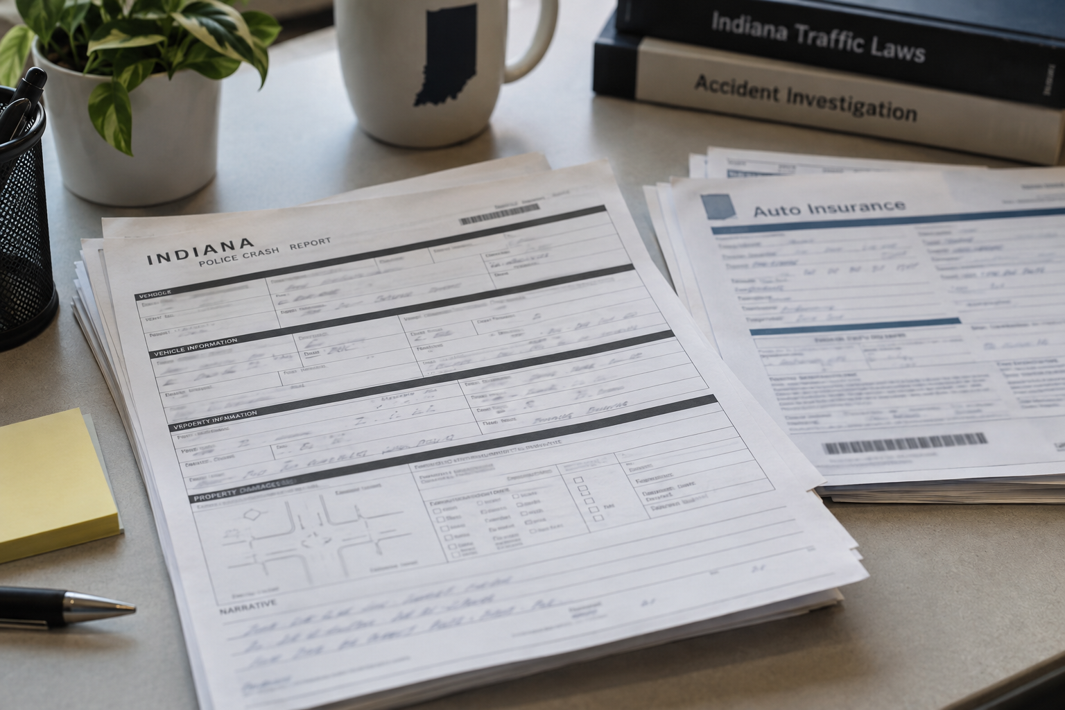 Crash report and insurance documents representing the evidence and coverage issues that may follow a DeKalb County intersection crash.