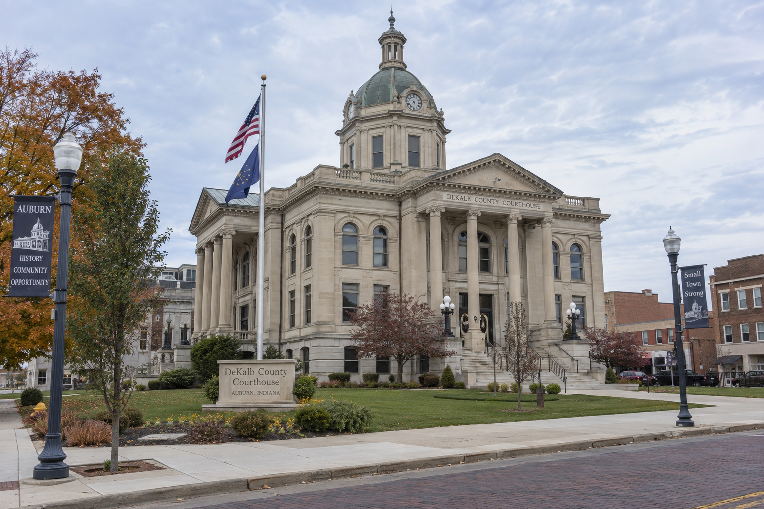 DeKalb County courthouse exterior, relevant to civil claims arising from a crash near Garrett, Indiana.