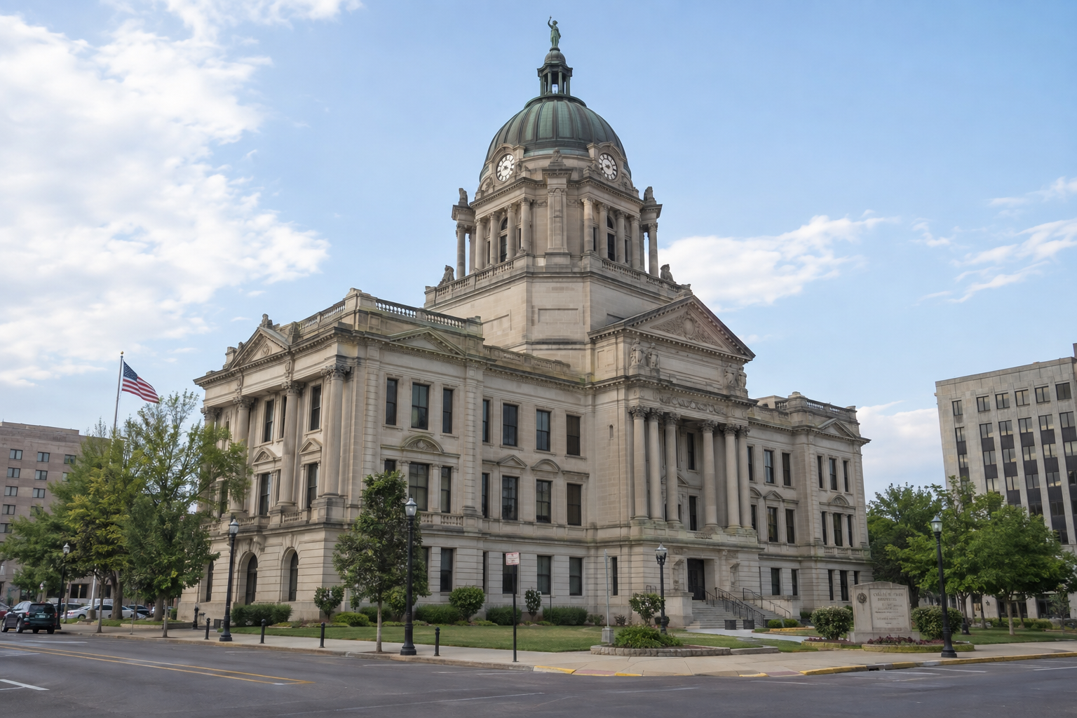 Vanderburgh County courthouse in Evansville, where civil matters related to a local injury may proceed.
