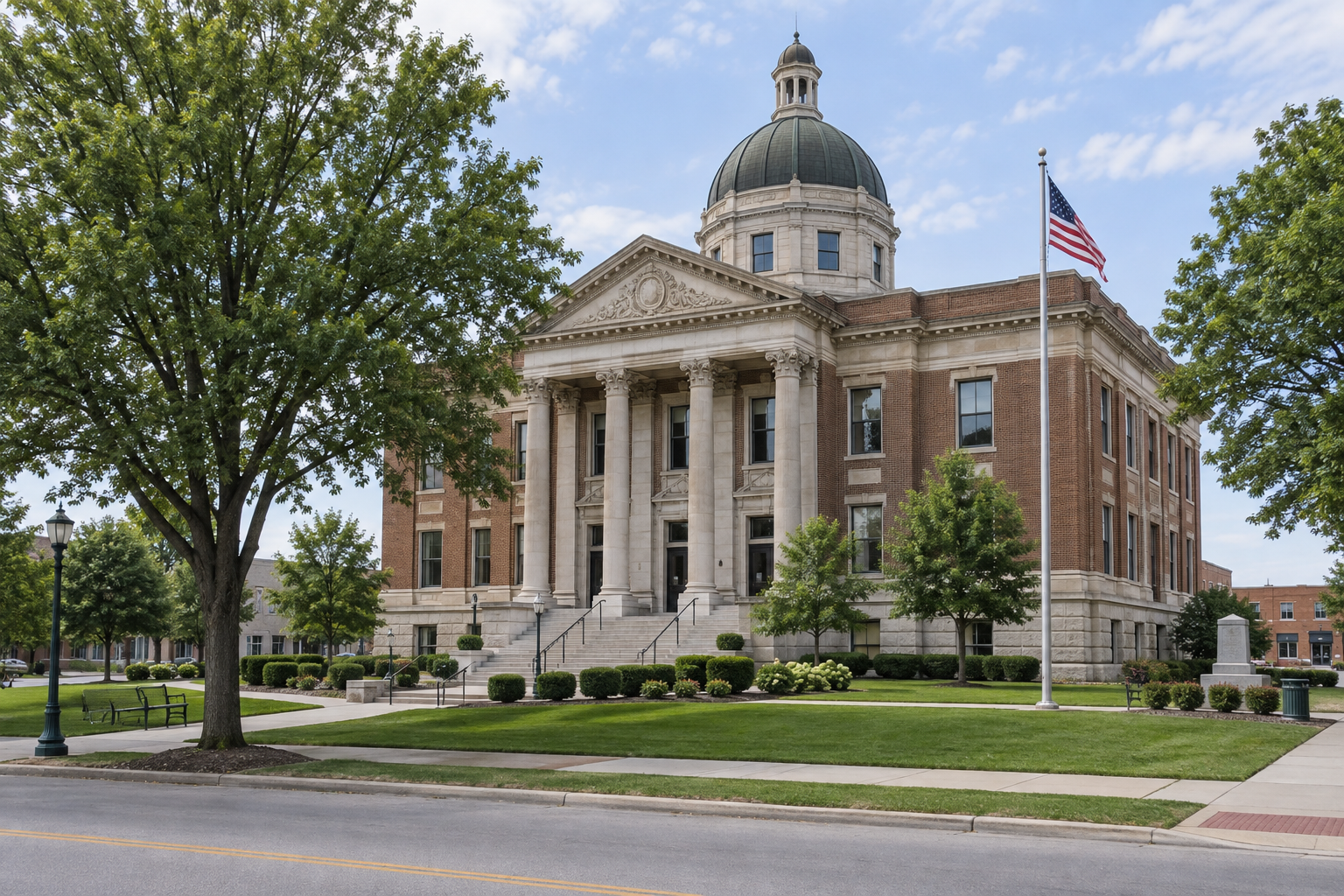 Indiana county courthouse exterior representing legal proceedings and wrongful death issues connected with a death in Bartholomew County.