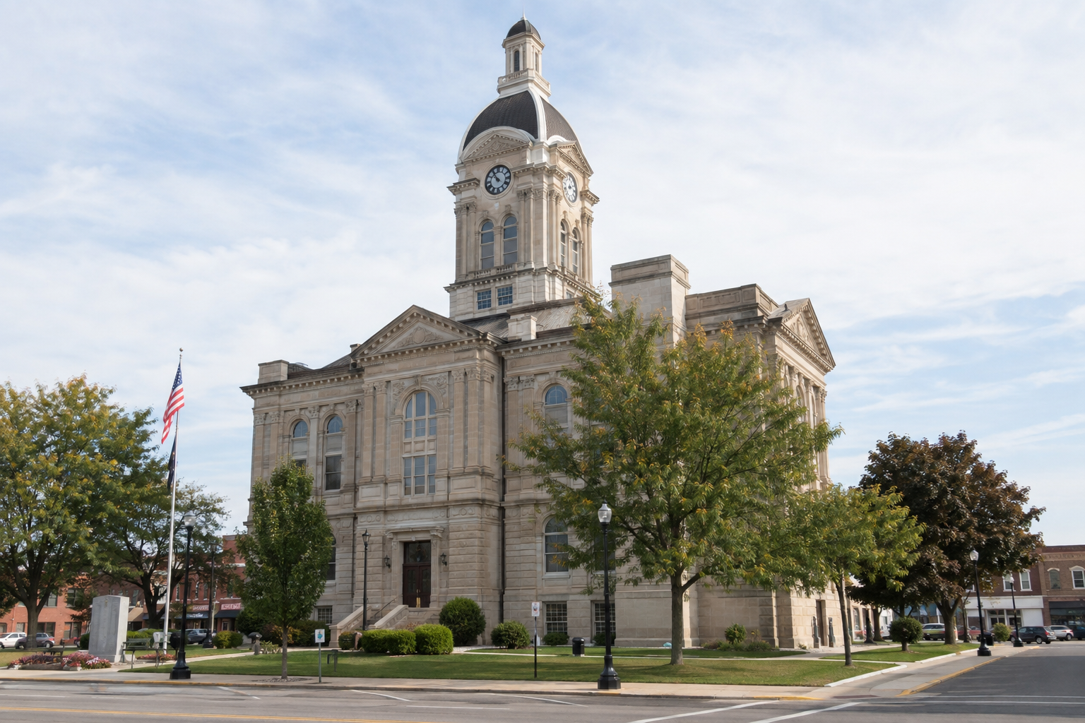 DeKalb County courthouse exterior, representing the local legal setting for claims arising from the County Road 68 crash.