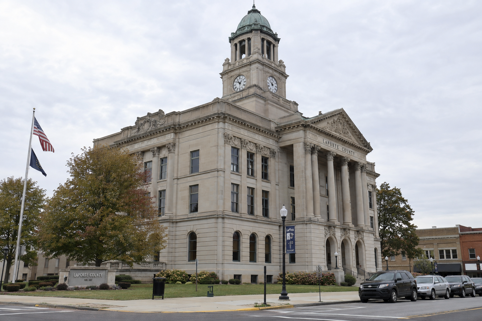 LaPorte County courthouse exterior illustrating the court proceedings connected to the Michigan City hospital shooting.