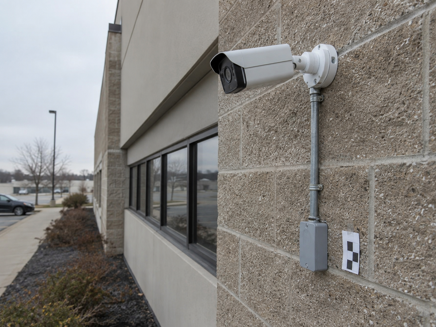 Commercial security camera representing video evidence that may matter after a workplace assault in Anderson, Indiana.