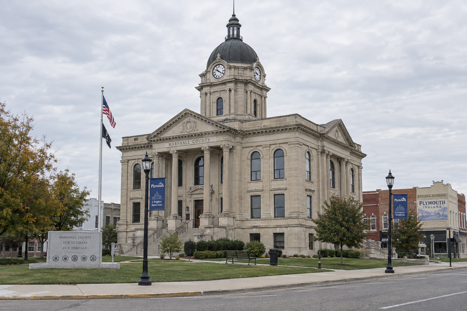 Marshall County courthouse in Plymouth, Indiana, representing the local legal setting for injury and battery matters.