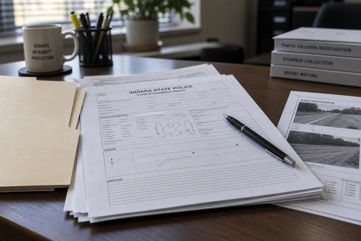 Crash investigation records illustrating the police report and reconstruction evidence that may follow the Indianapolis Fall Creek crash.