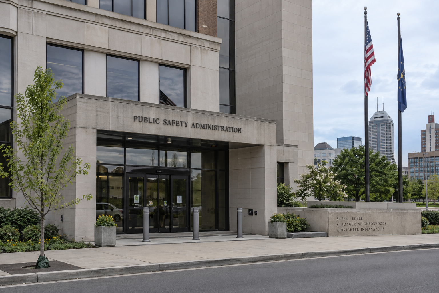 Indianapolis public safety building representing the ongoing IMPD investigation into the Orange Street shooting.