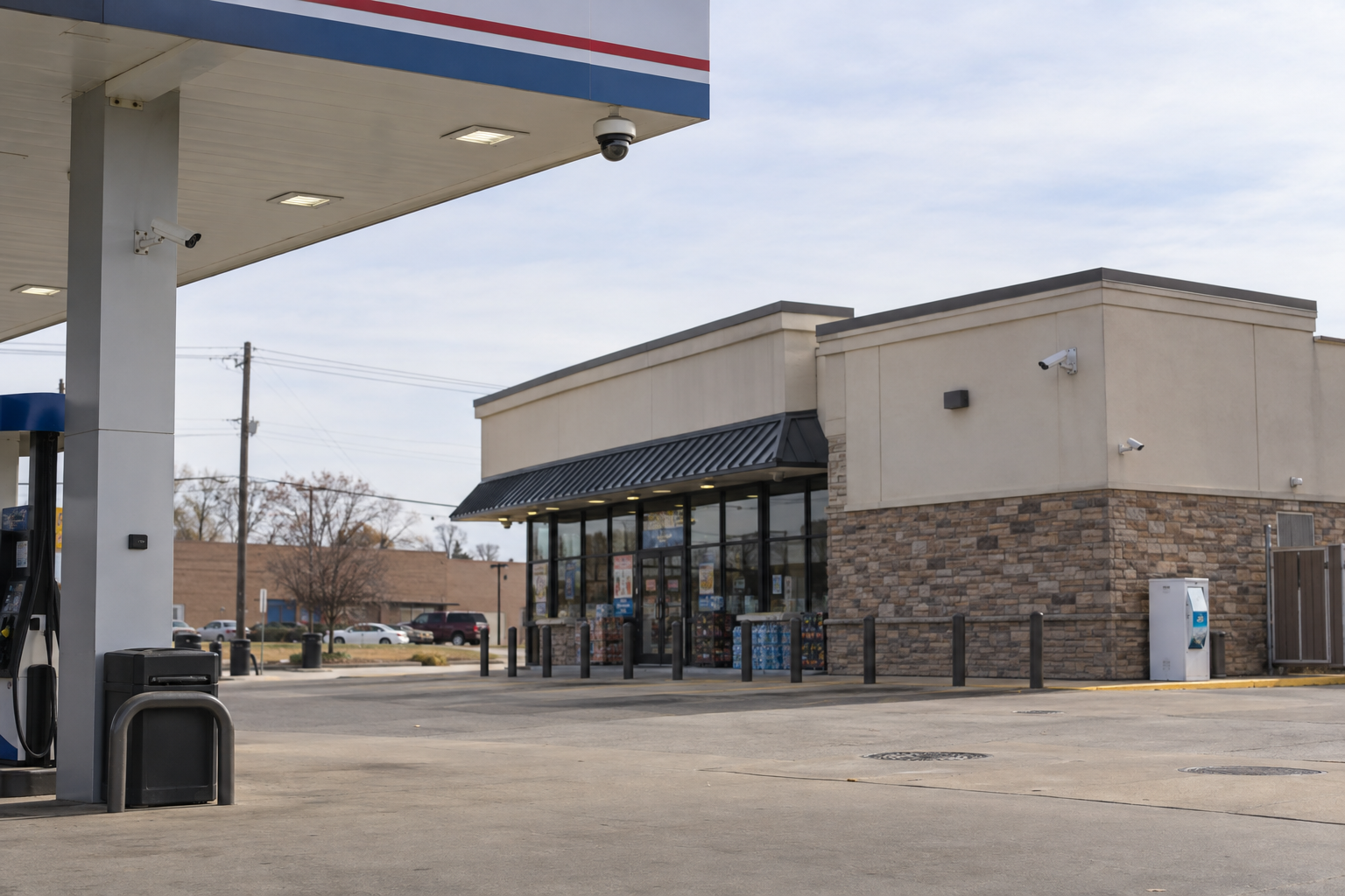Commercial gas station parking area in Evansville illustrating the importance of preserving security footage after the South Weinbach Avenue incident.