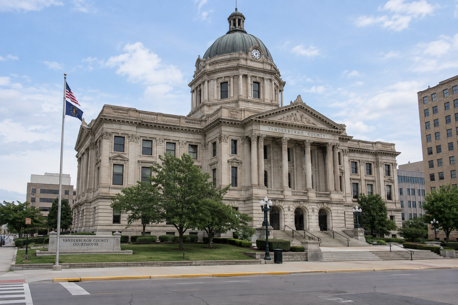 Vanderburgh County courthouse in Evansville, where civil issues arising from a local injury incident may be addressed.