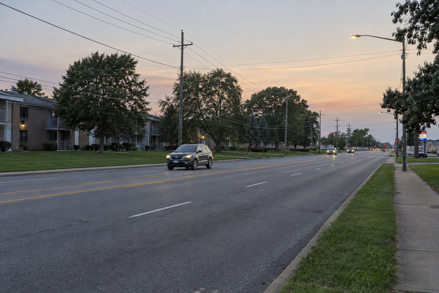 Roadway near the reported motorcycle crash location on North Dixon Road in Kokomo, Indiana.