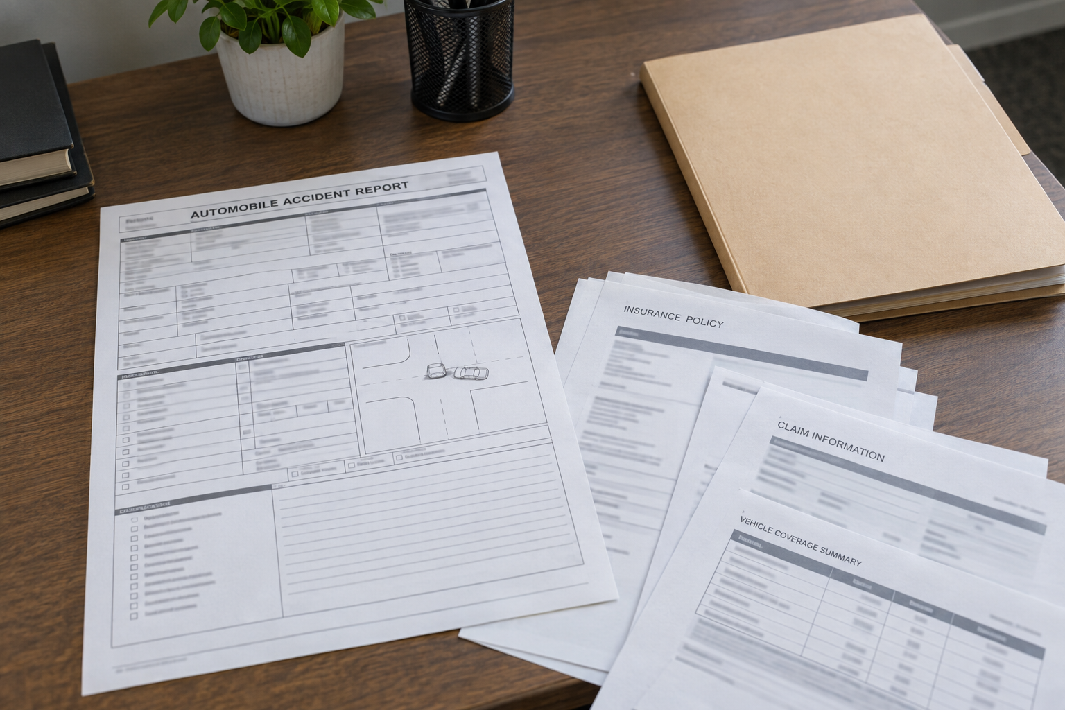 Crash-report and insurance documents illustrating evidence preservation after a Howard County motorcycle collision.