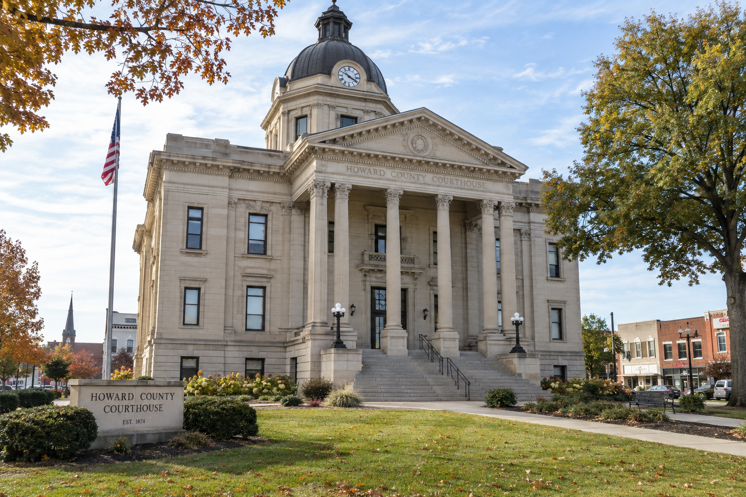 Howard County courthouse in Kokomo, where legal matters arising from a local injury crash may be addressed.