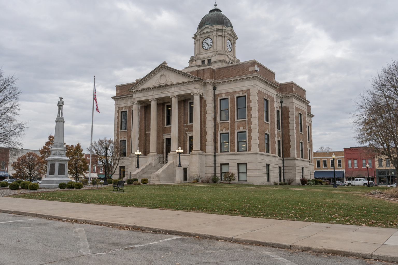Indiana county courthouse exterior representing the Morgan County legal setting for claims arising from a crash near Wilbur.