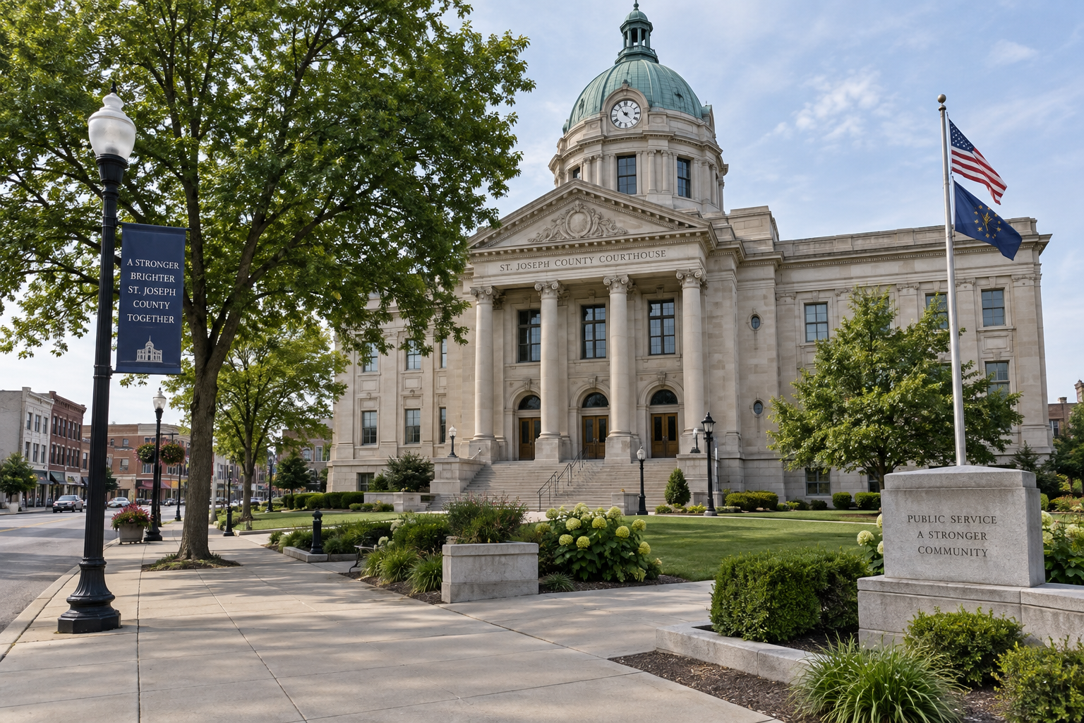 County courthouse setting in northern Indiana, representing where a civil claim arising from a Kosciusko County crash may be filed.