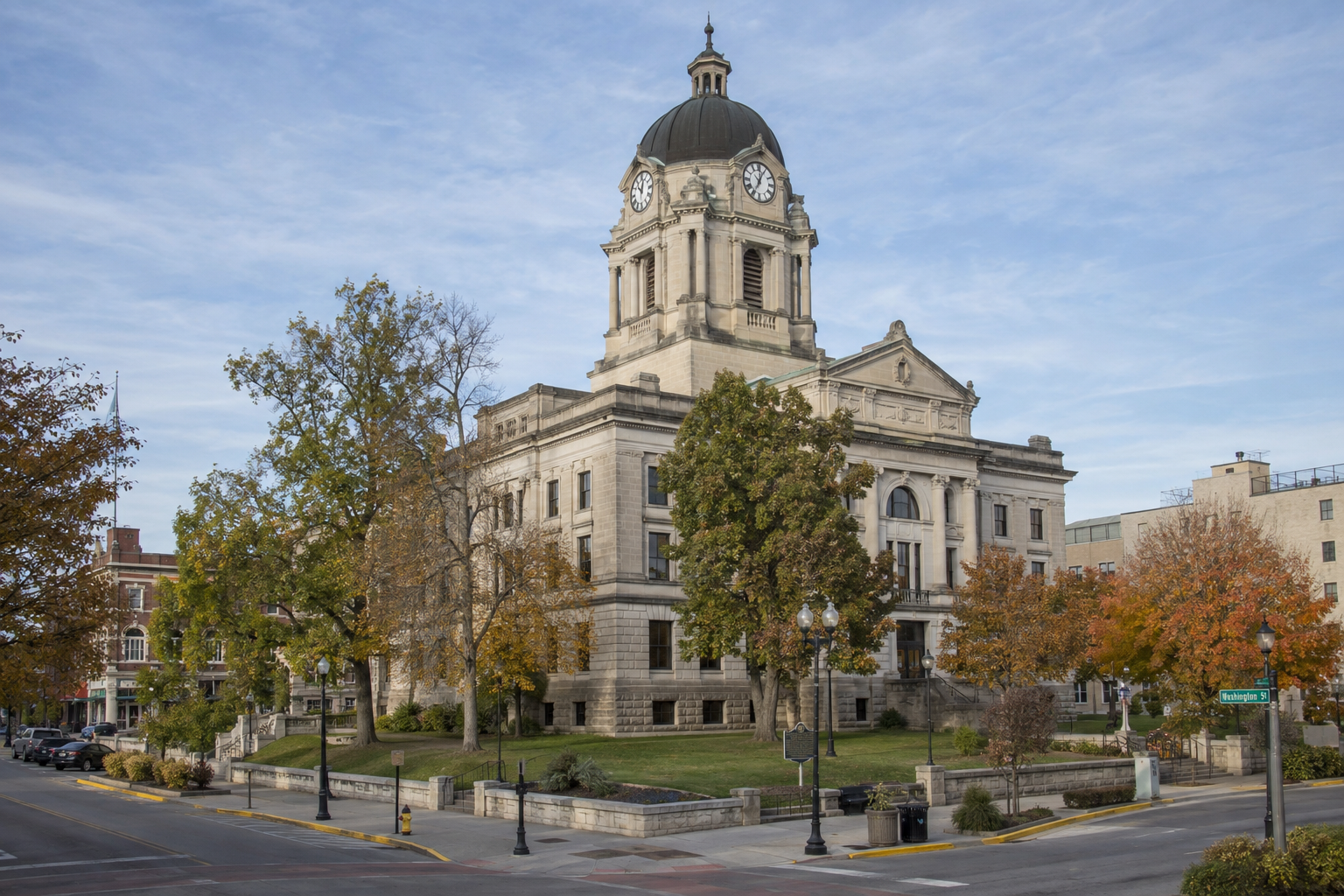 Monroe County courthouse in Bloomington, representing the local court system relevant to Indiana injury and wrongful death claims.