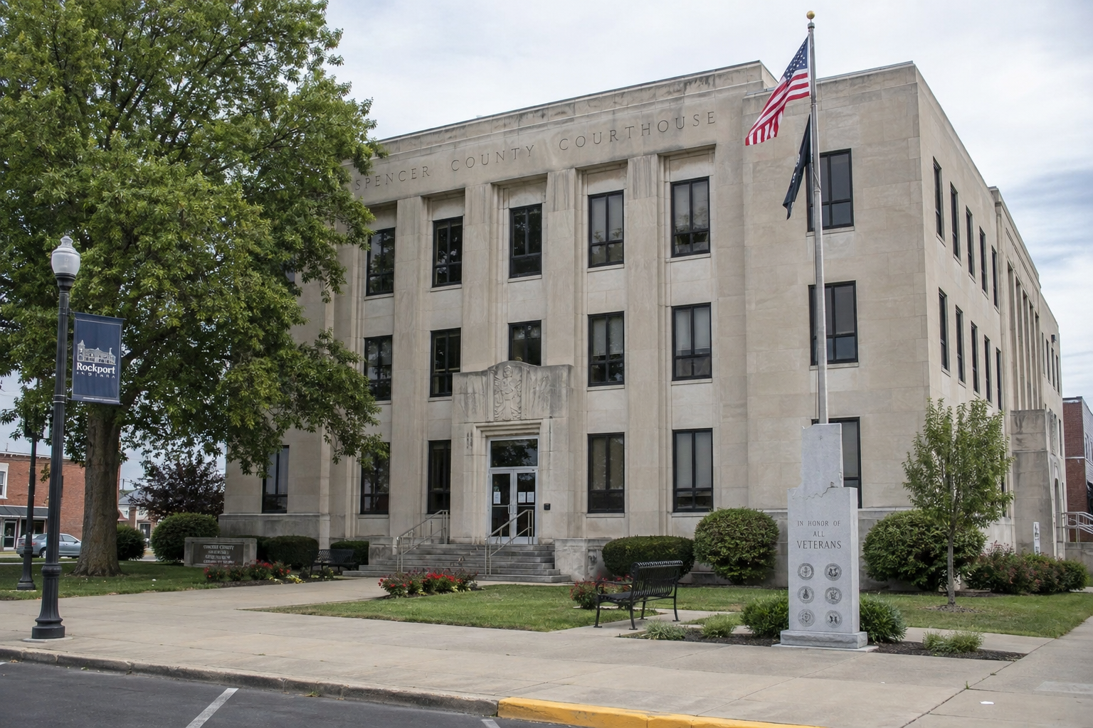County courthouse exterior in Rockport, Indiana, representing the Spencer County criminal sentencing and related civil court process.