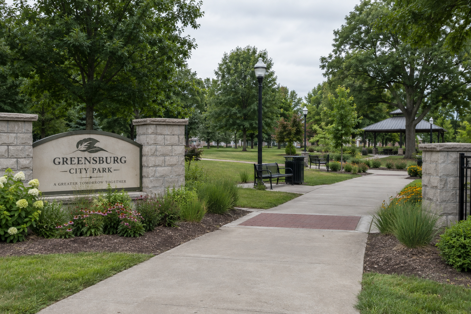 Park entrance in Greensburg, Indiana, illustrating the area near North Park where the shooting was reported.