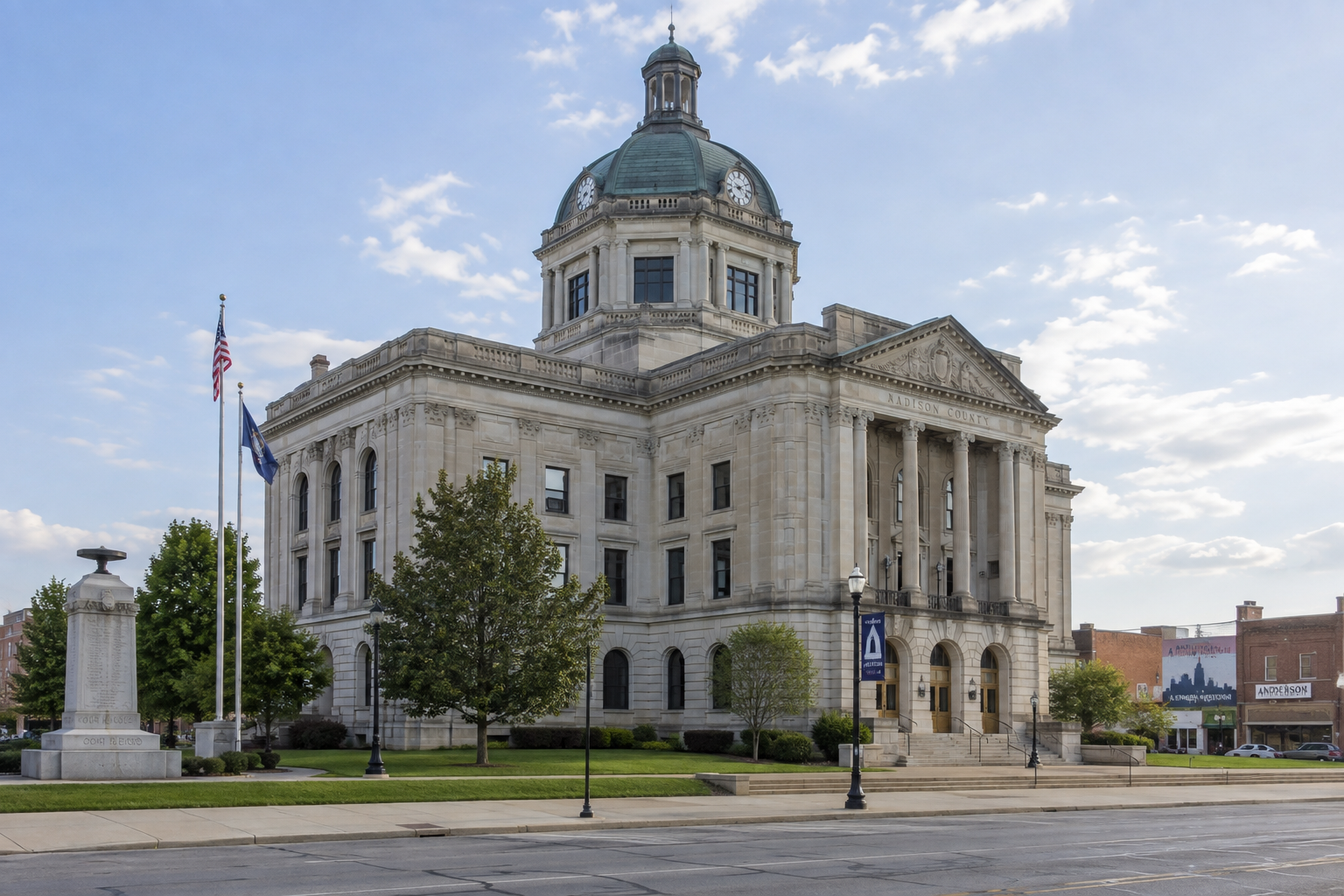 Madison County courthouse in Anderson, where civil claims connected to a local crash may be filed.