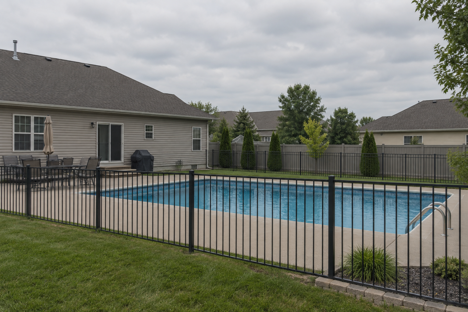 Generic backyard swimming pool in Evansville illustrating the setting of the reported child drowning.