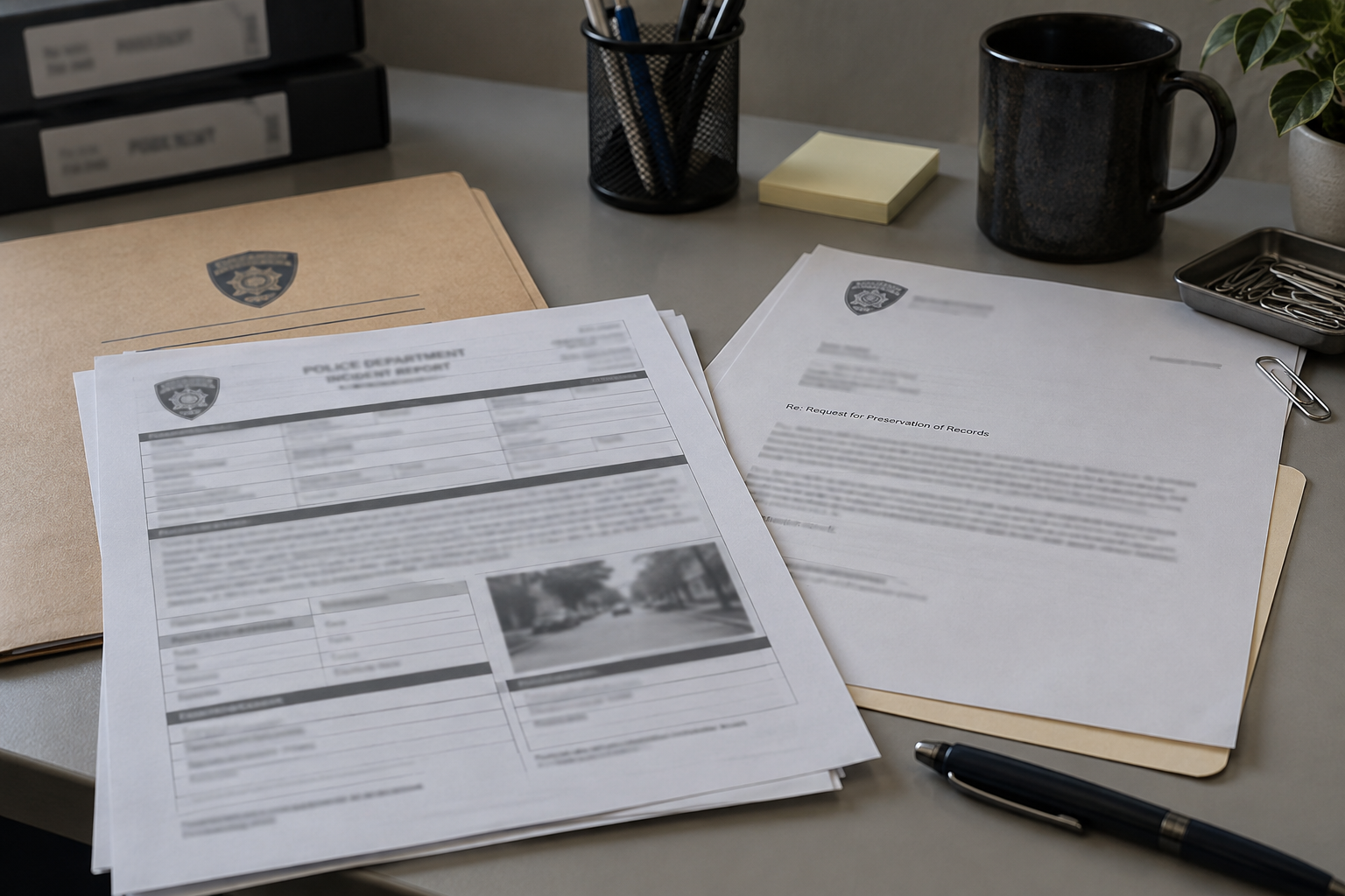 Police and evidence-preservation documents representing records that may matter after an Evansville moped crash and assault.