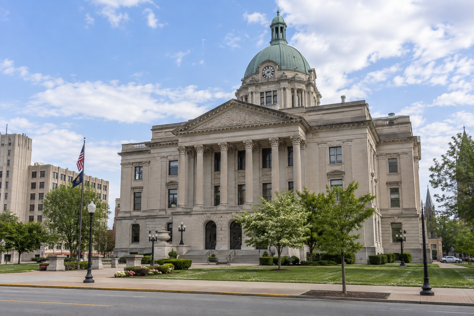 Vanderburgh County courthouse in Evansville, where legal proceedings connected to the reported incident may be handled.