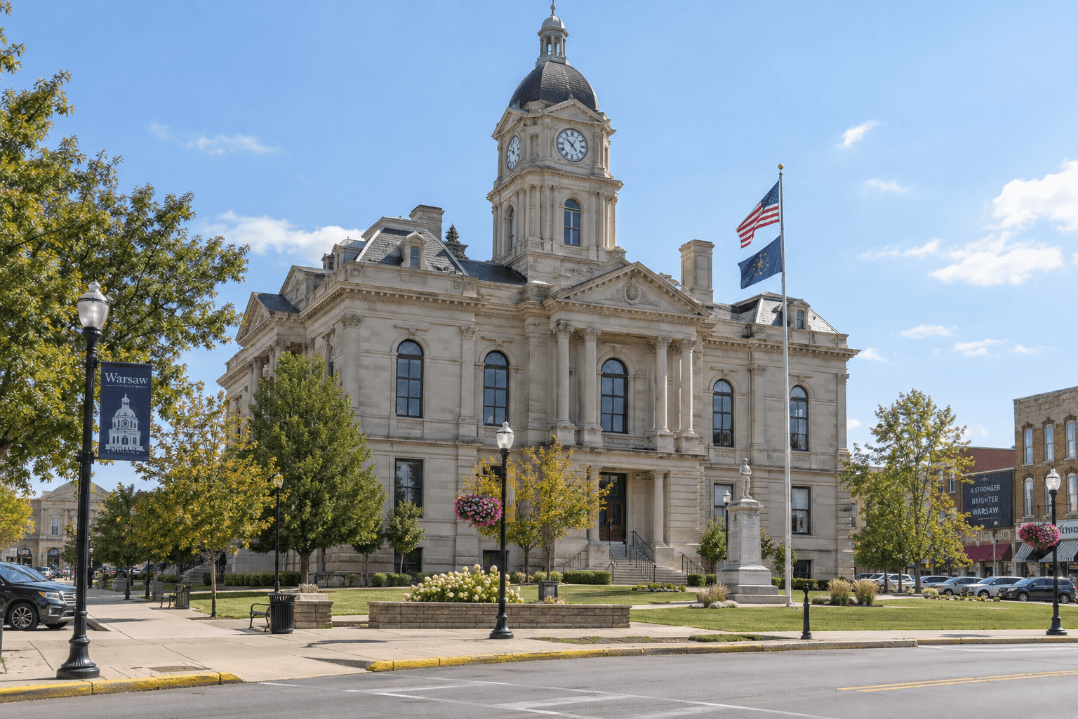Kosciusko County courthouse setting in Warsaw, relevant to legal issues following the State Road 15 intersection crash.