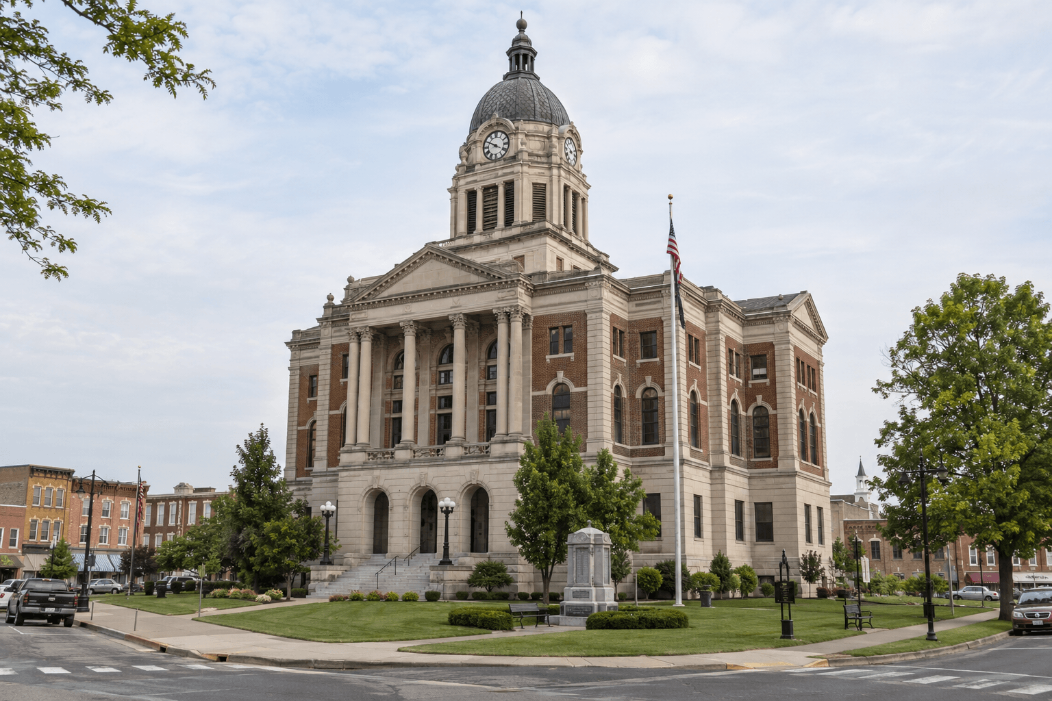 Indiana county courthouse exterior illustrating legal and filing issues after an Elkhart County car accident.
