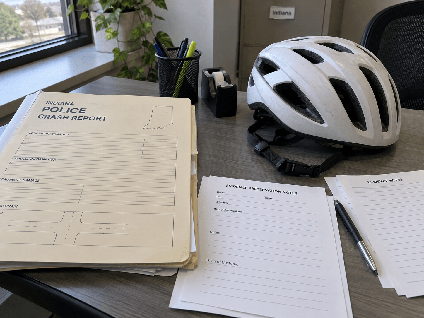 Crash-report and evidence-preservation materials relevant to an Evansville bicycle injury investigation.