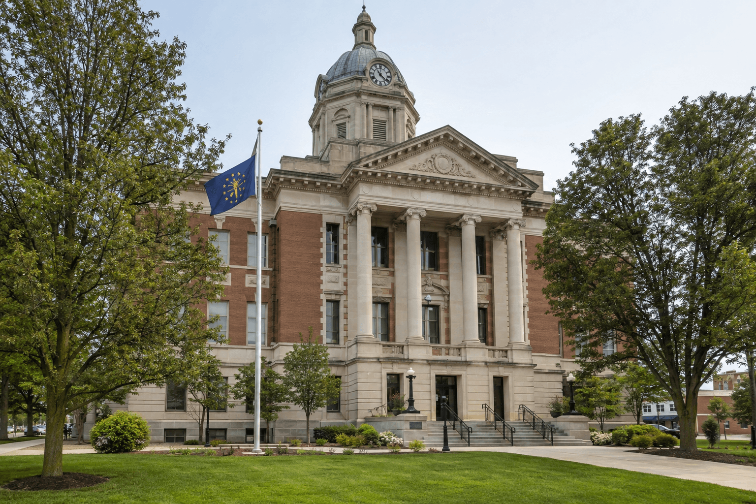 Indiana county courthouse exterior representing the legal and insurance issues that can follow a White County intersection crash.