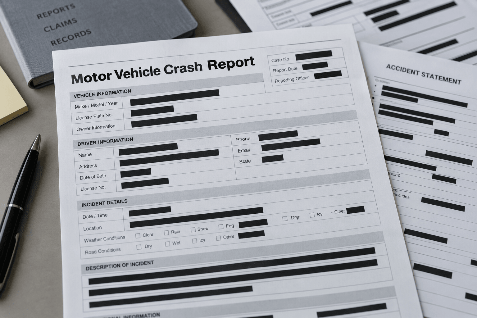 Public crash-report documents representing the Indianapolis police investigation into the East Raymond Street motorcycle collision.