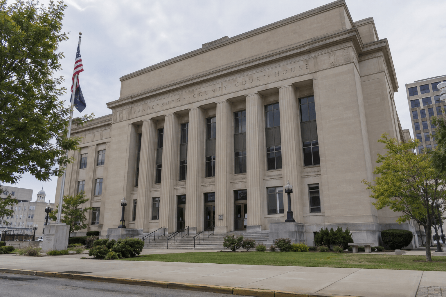 Vanderburgh County courthouse in Evansville, where the Fulton Avenue pedestrian death case was heard.