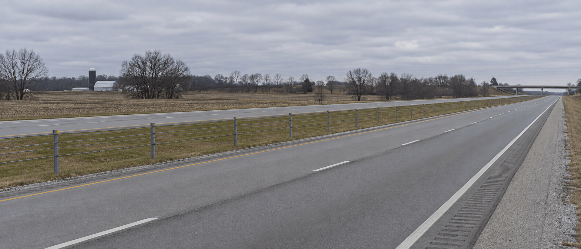 Cable median barrier along Interstate 69 near Waterloo, where a driver reportedly crashed after avoiding a deer.