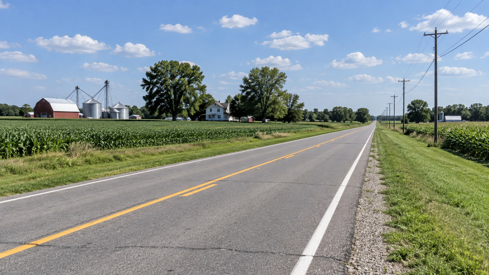 Center line on a rural two-lane road in LaPorte County, relevant to the reported Fail Road head-on collision.